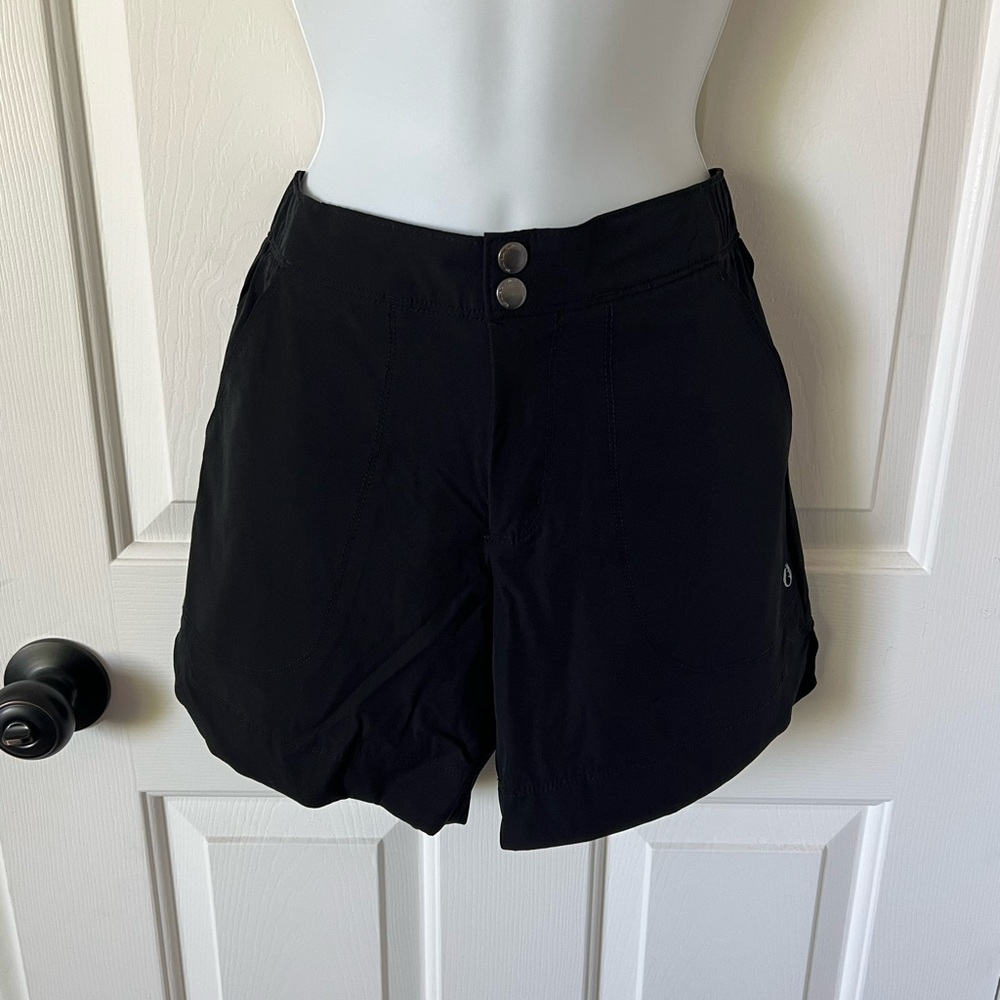 Women's Black Athletic Shorts with Double-Button Waist
